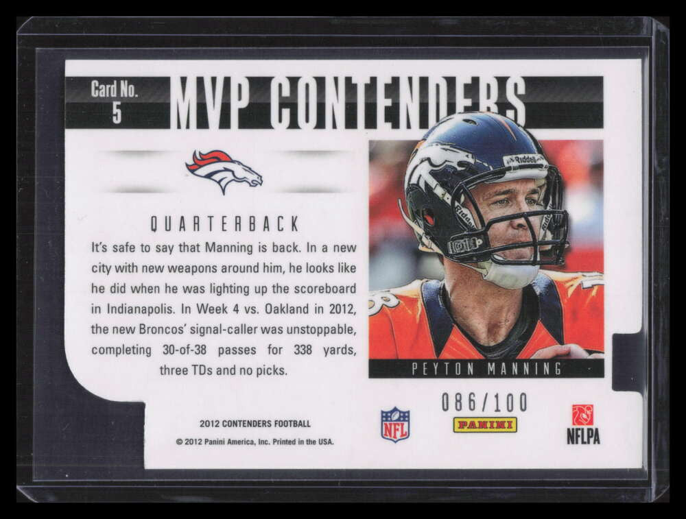 2012 Panini Contenders MVP Contenders Gold 5 Peyton Manning 86/100