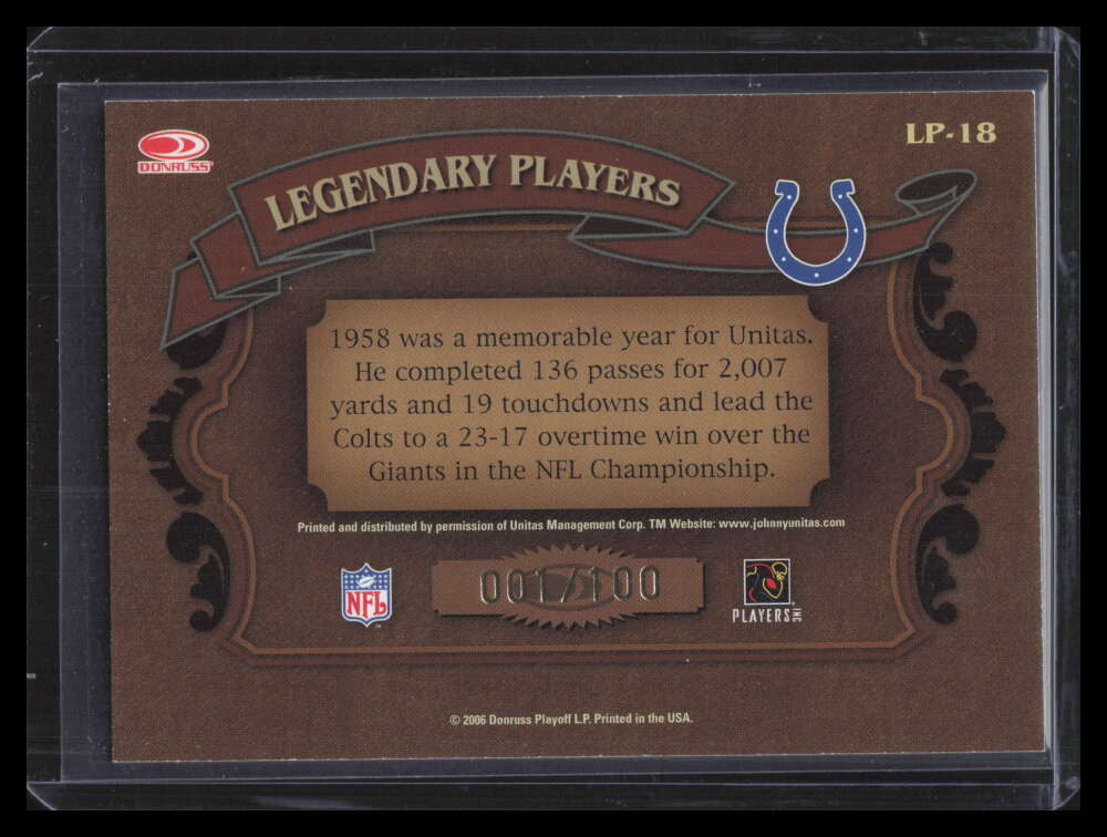 2006 Donruss Classics Legendary Players Gold 18 Johnny Unitas 1/100
