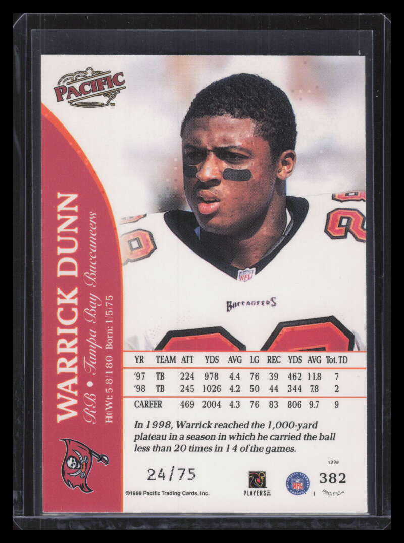 1999 Pacific Platinum Blue 382 Warrick Dunn 24/75
