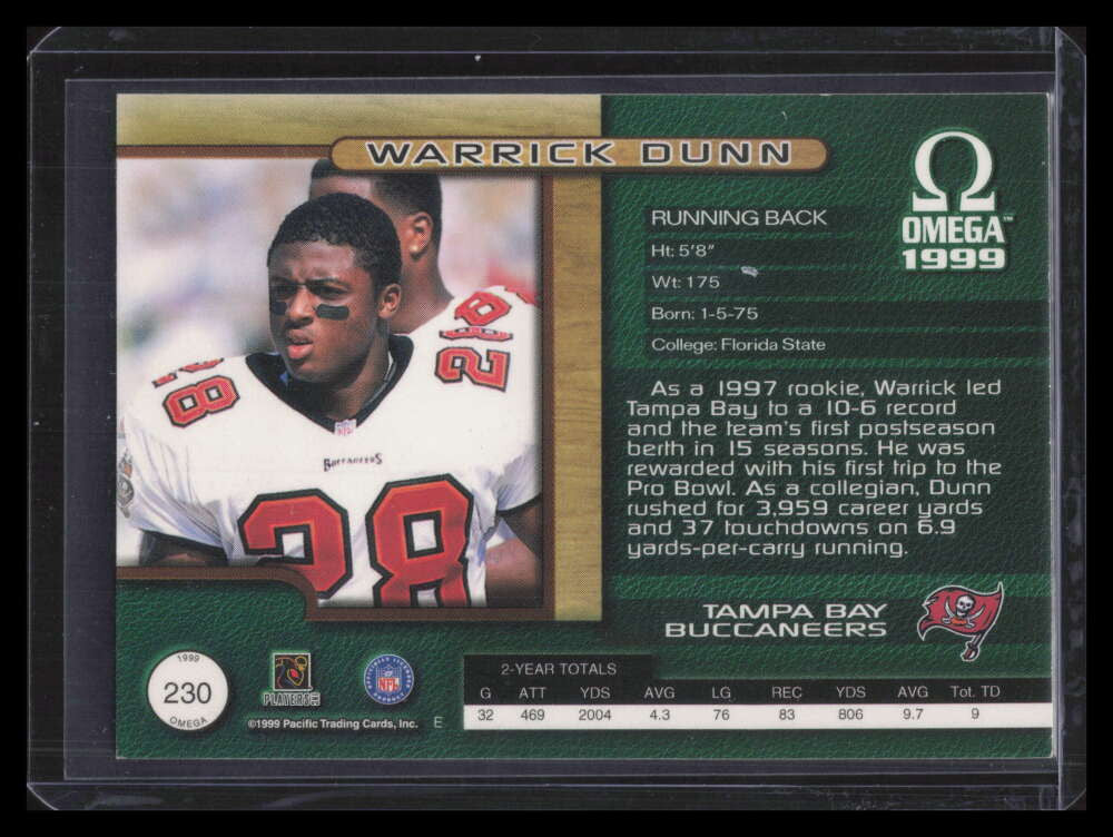 1999 Pacific Omega Platinum Blue 230 Warrick Dunn 72/75