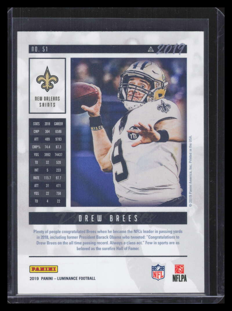 2019 Panini Luminance Blue 51 Drew Brees 48/99