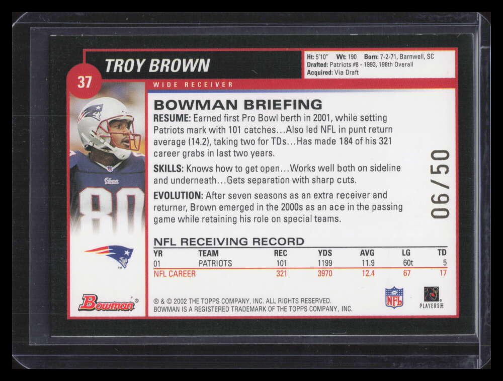 2002 Bowman Gold 37 Troy Brown 6/50