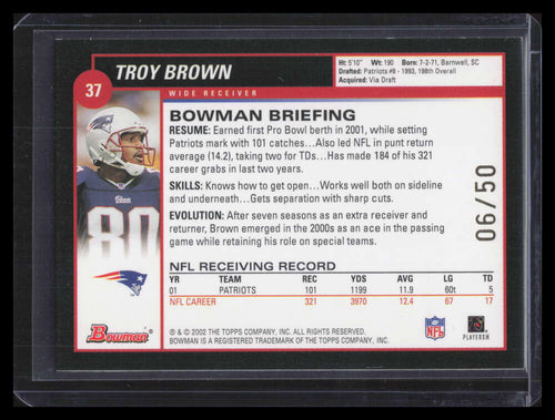 2002 Bowman Gold 37 Troy Brown 6/50