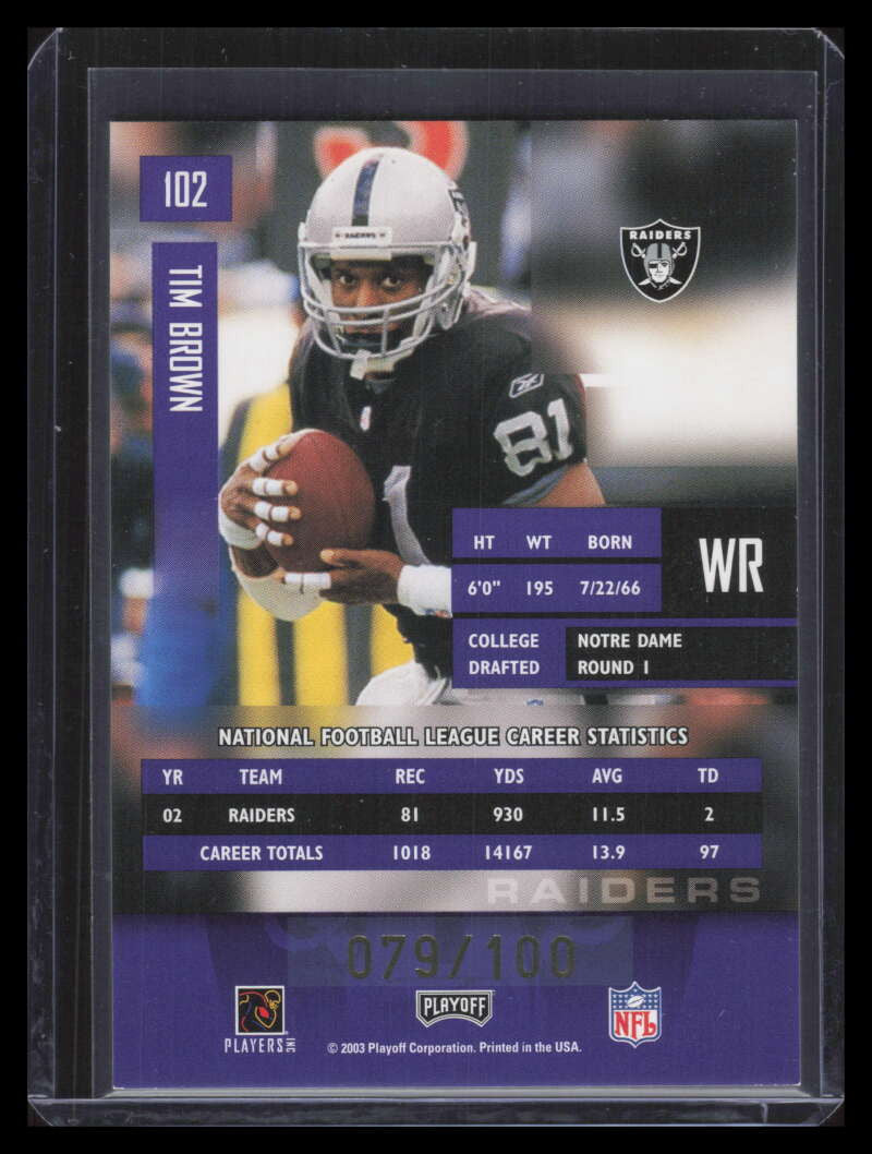 2003 Playoff Prestige Xtra Points Purple 102 Tim Brown 79/100