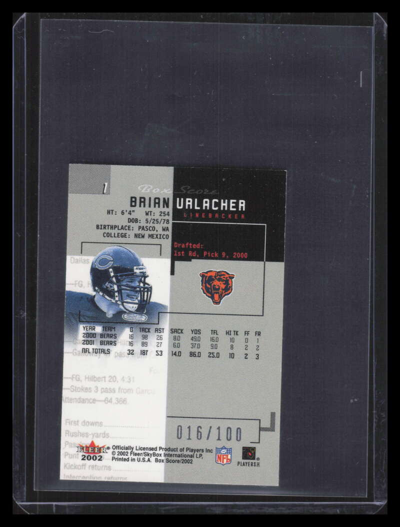 SOLD 178955 2002 Fleer Box Score Classic Miniatures First Edition 1 Brian Urlacher 16/100