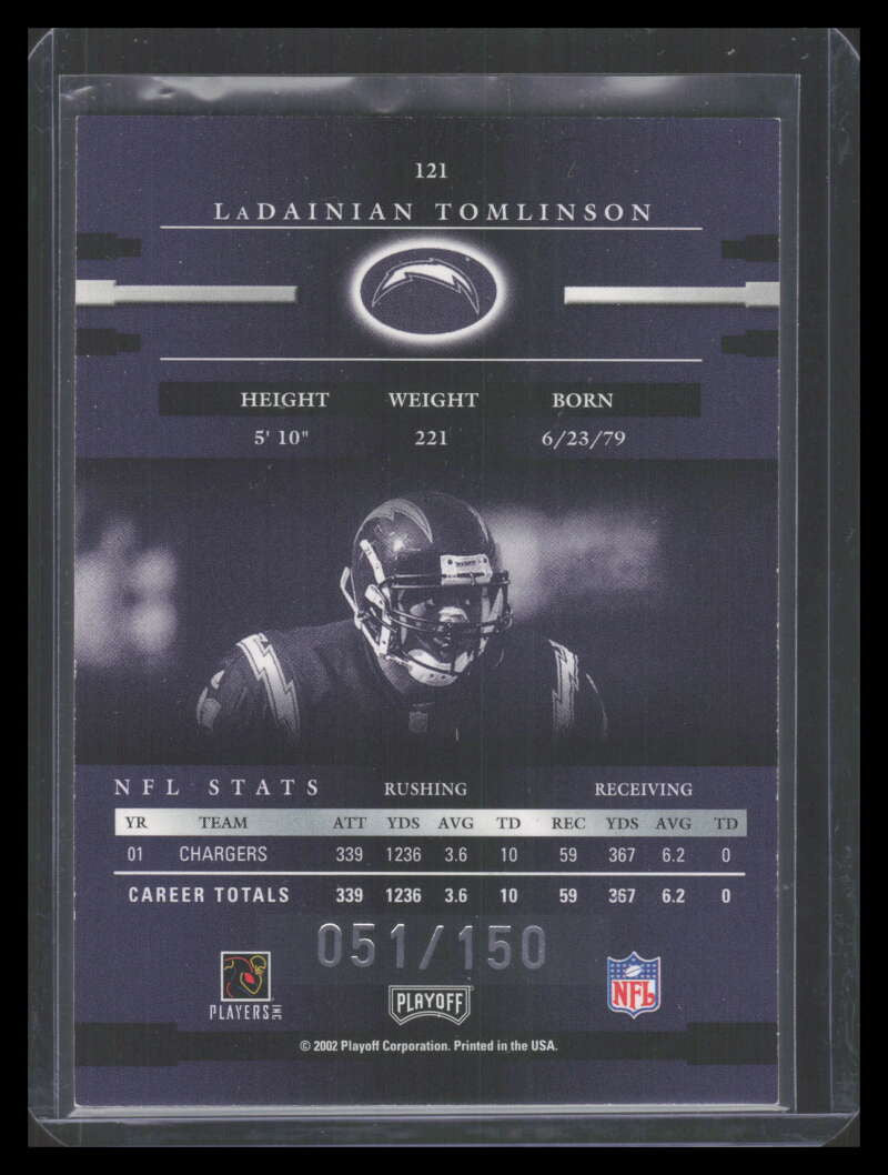 2002 Playoff Prestige Xtra Points Purple 121 LaDainian Tomlinson 51/150