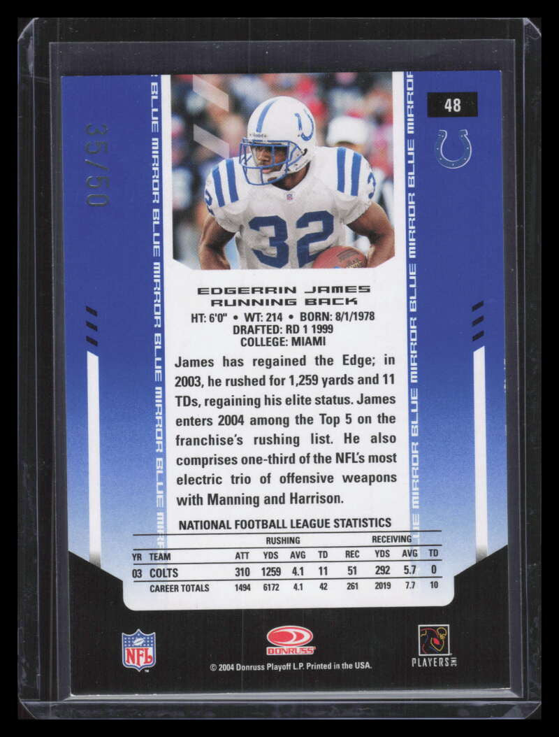 2004 Leaf Certified Materials Mirror Blue 48 Edgerrin James 35/50