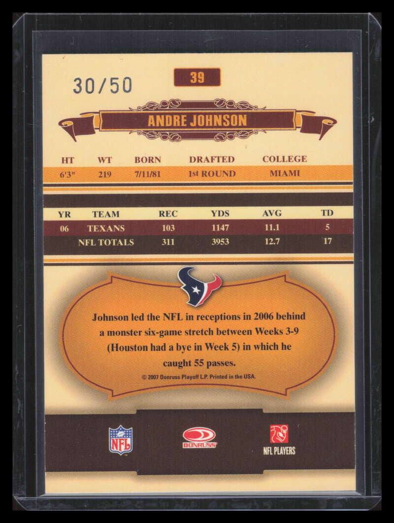 2007 Donruss Classics Timeless Tributes Silver 39 Andre Johnson 30/50