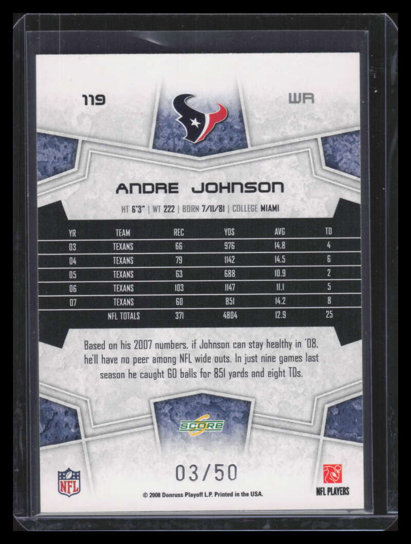 2008 Select Gold Zone 119 Andre Johnson 3/50