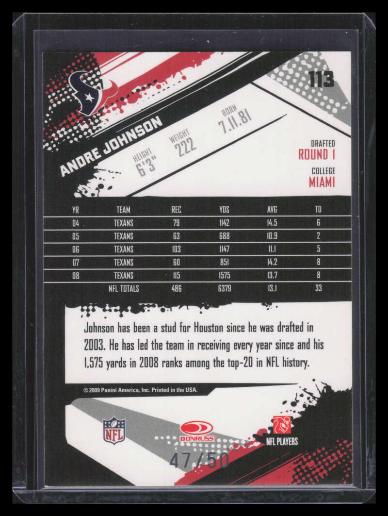 2009 Score Inscriptions Gold Zone 113 Andre Johnson 47/50