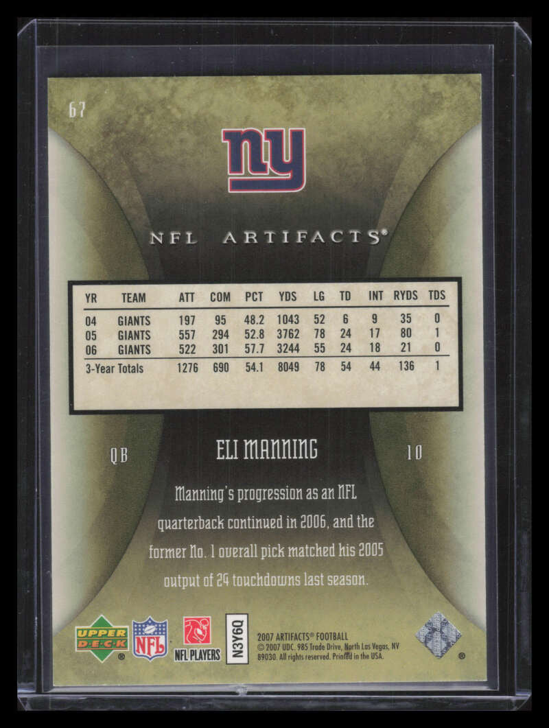 2007 Artifacts Green 67 Eli Manning 50/99