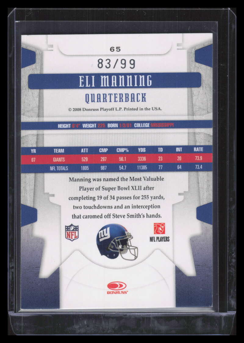 2008 Leaf Limited Silver Spotlight 65 Eli Manning 83/99