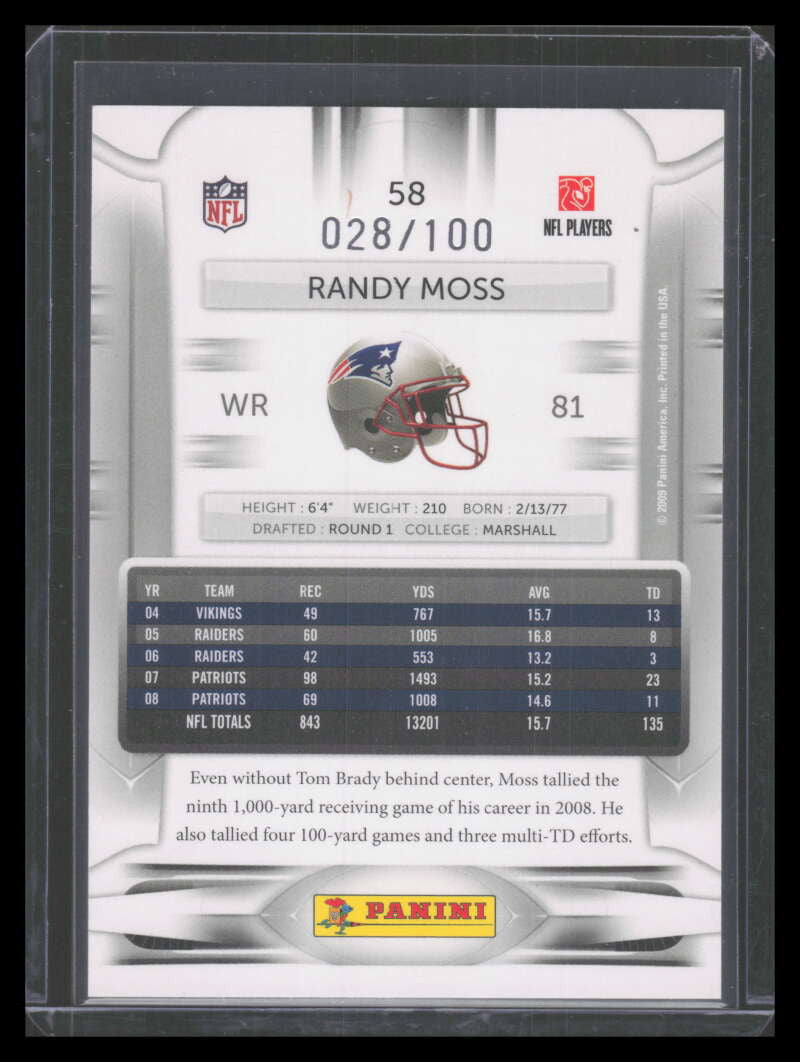 2009 Playoff Prestige Xtra Points Red 58 Randy Moss 28/100