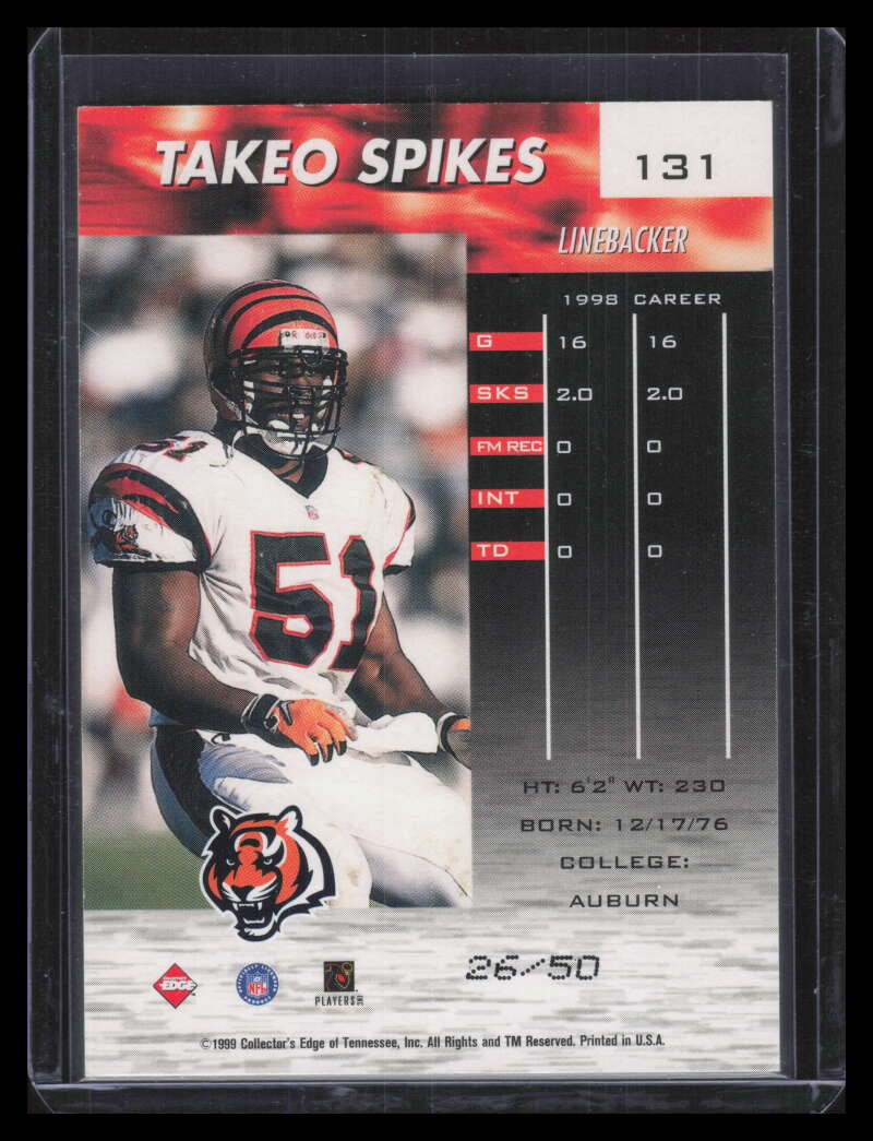 1999 Collector's Edge Fury HoloGold 131 Takeo Spikes 26/50