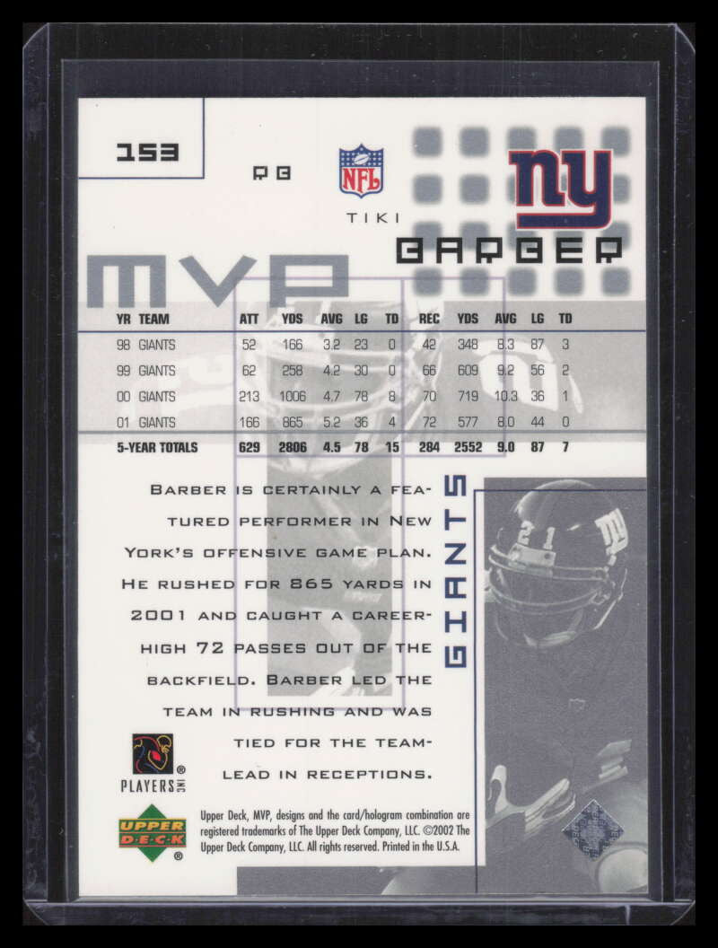 2002 Upper Deck MVP Silver 153 Tiki Barber 24/100