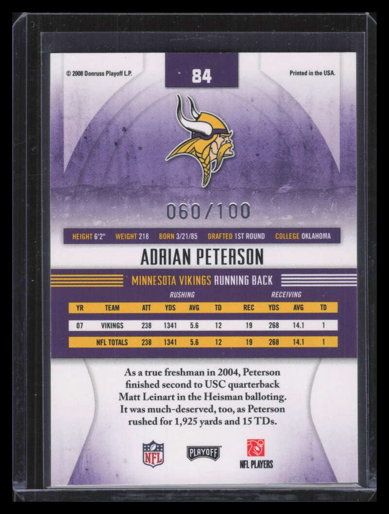 2008 Absolute Memorabilia Spectrum Silver 84 Adrian Peterson 60/100