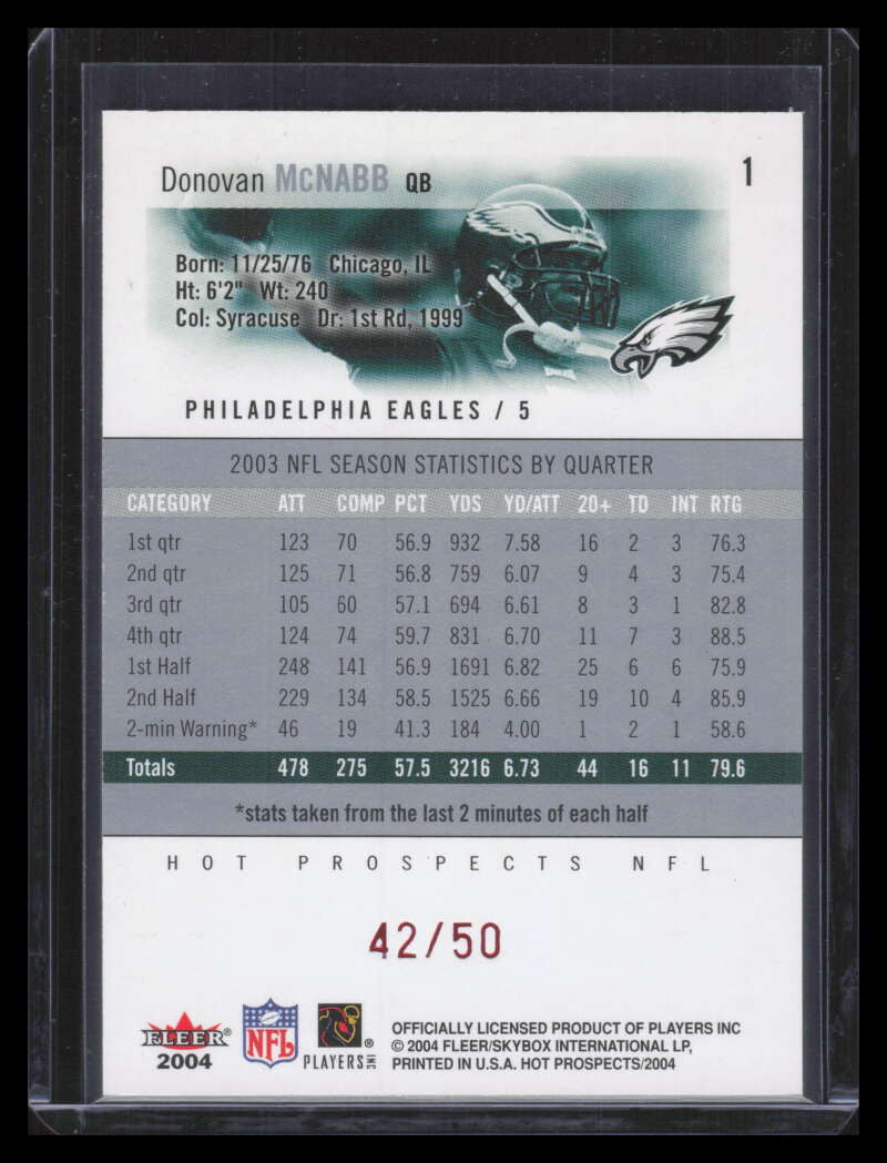2004 Hot Prospects Red Hot 1 Donovan McNabb 42/50