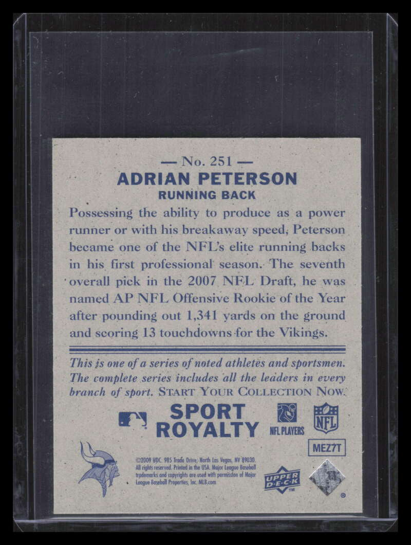 2009 Upper Deck Goudey Mini Navy Blue Back 251 Adrian Peterson SR Sport Royalty