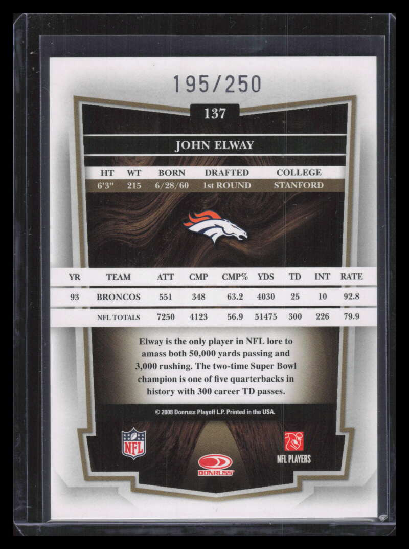 2008 Donruss Classics Timeless Tributes Bronze 137 John Elway 195/250