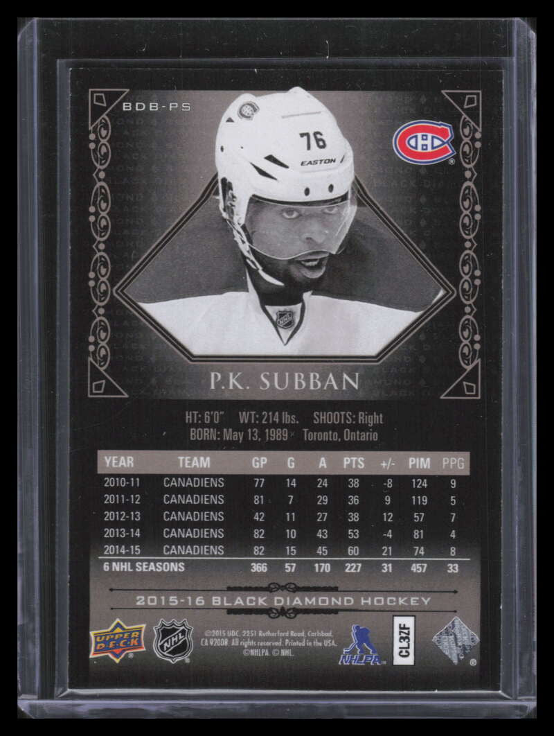 2015-16 Black Diamond Pure Black BDBPS P. K. Subban 87/99