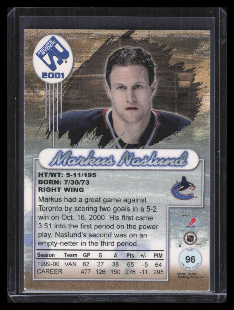 2000-01 Private Stock Gold 96 Markus Naslund 15/75