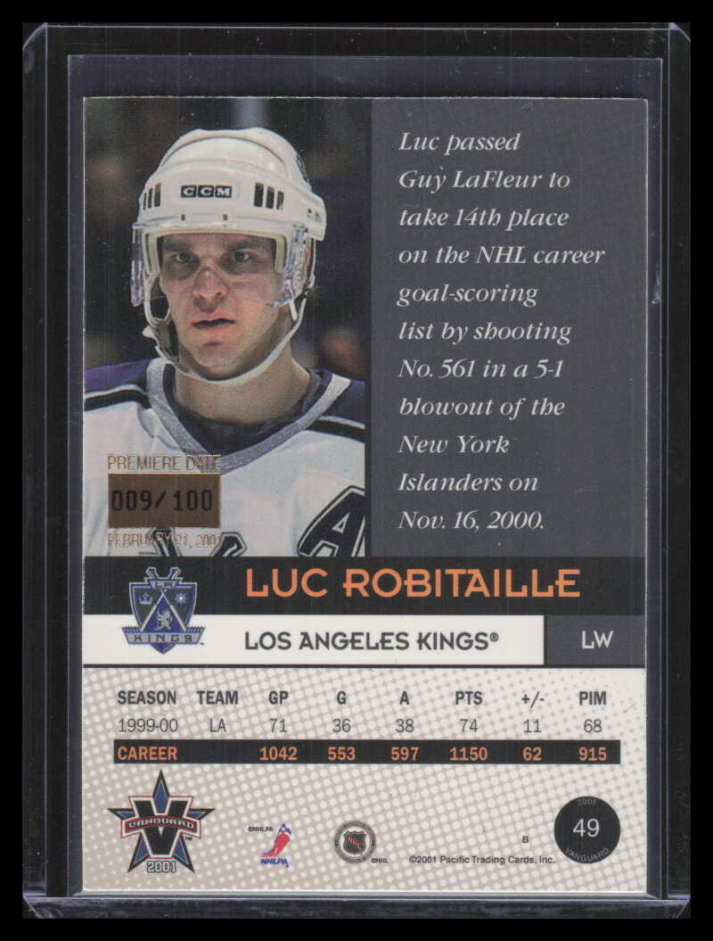 2000-01 Vanguard Premiere Date 49 Luc Robitaille 9/100