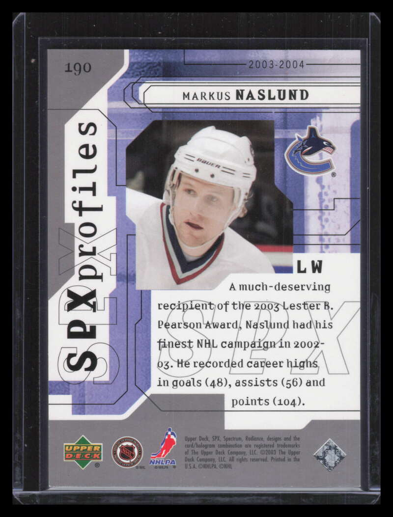 2003-04 SPx 190 Markus Naslund PRO 89/250 Profiles