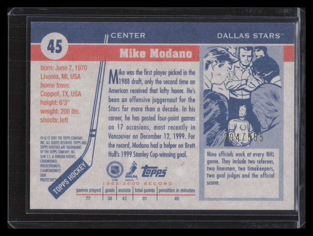 2000-01 Topps Heritage Chrome Parallel 45 Mike Modano 294/555