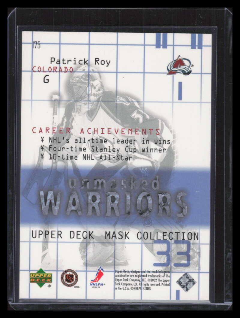 2001-02 UD Mask Collection 175 Patrick Roy UW 503/1250 Unmasked Warriors