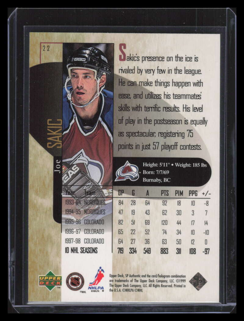 1998-99 SP Authentic Power Shift 22 Joe Sakic 304/500