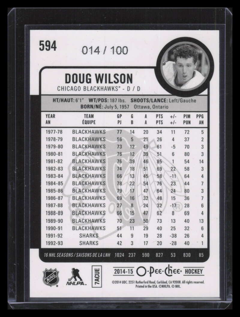 2014-15 O-Pee-Chee Black Rainbow 594 Doug Wilson 14/100