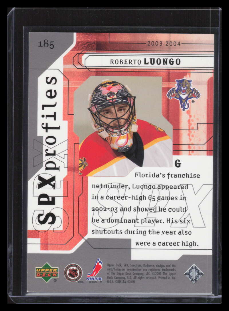 2003-04 SPx 185 Roberto Luongo PRO 243/250 Profiles