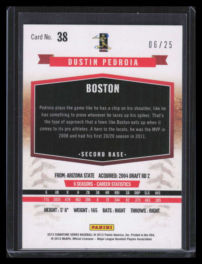 2012 Panini Signature Series Proof Silver 38 Dustin Pedroia 6/28