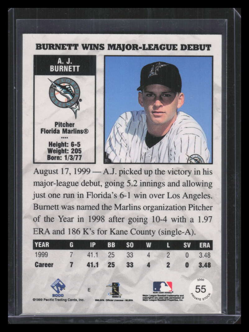 2000 Private Stock Premiere Date 55 A. J. Burnett 10/34