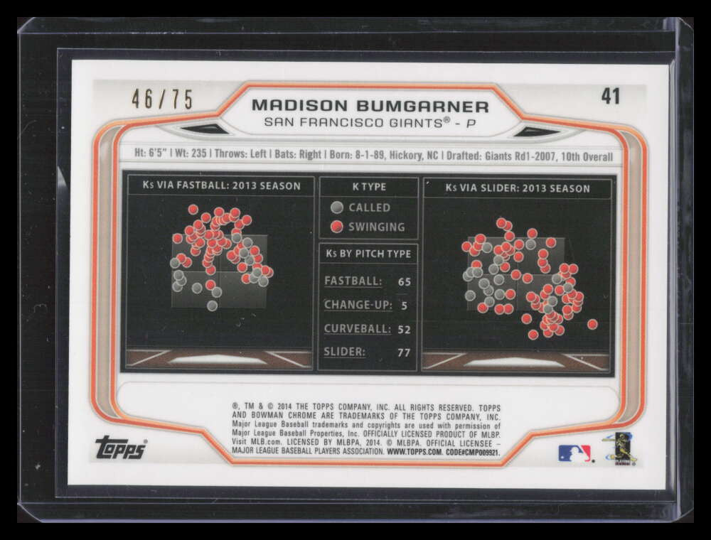 2014 Bowman Chrome Green Refractor 41 Madison Bumgarner 46/75