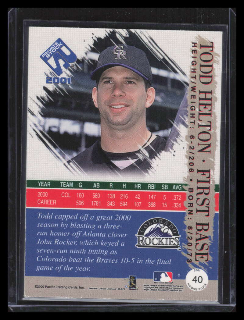 2001 Private Stock Premiere Date 40 Todd Helton 2/90