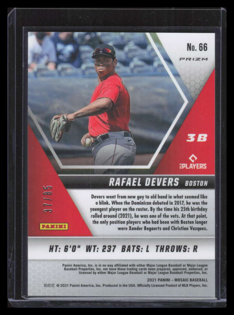2021 Panini Mosaic Mosaic Quick Pitch Blue Refractor 66 Rafael Devers 37/85
