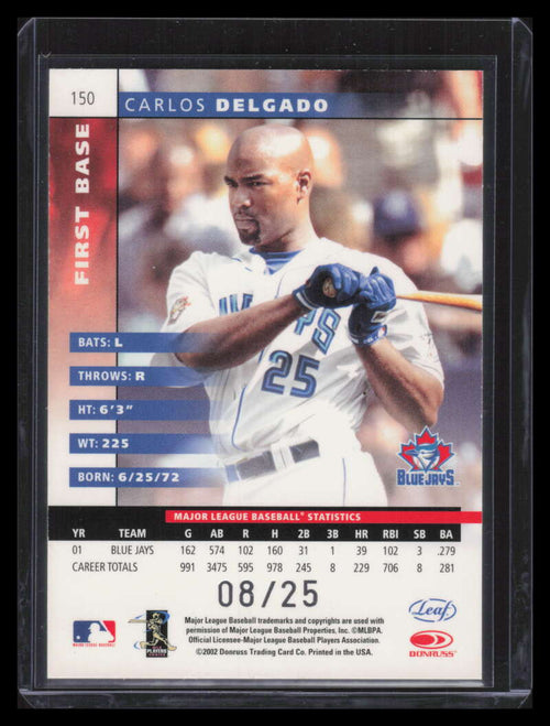 2002 Leaf Press Proofs Platinum 150 Carlos Delgado 8/25