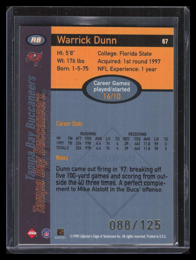 1998 Collector's Edge First Place 50-Point Silver 67 Warrick Dunn 88/125