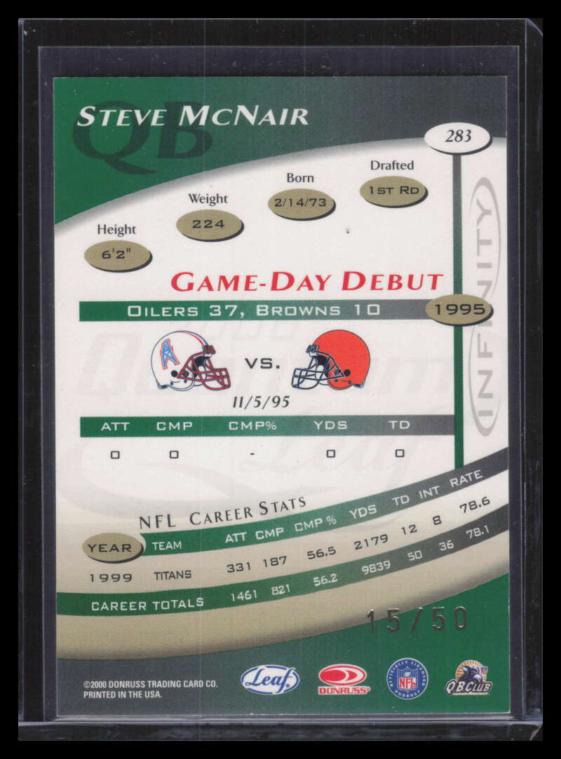 2000 Quantum Leaf Infinity Green 283 Steve McNair 15/50