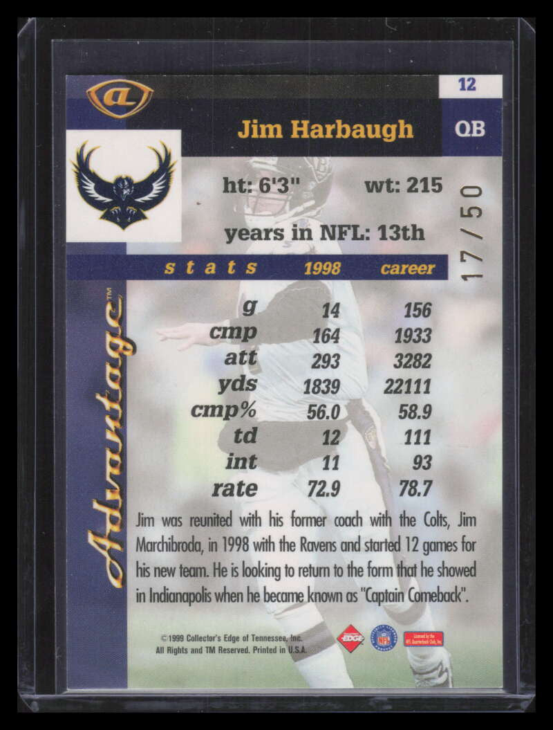 1999 Collector's Edge Advantage HoloGold 12 Jim Harbaugh 17/50