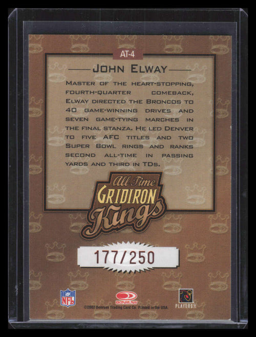 2002 Donruss All-Time Gridiron Kings Studio Series at4 John Elway 177/250