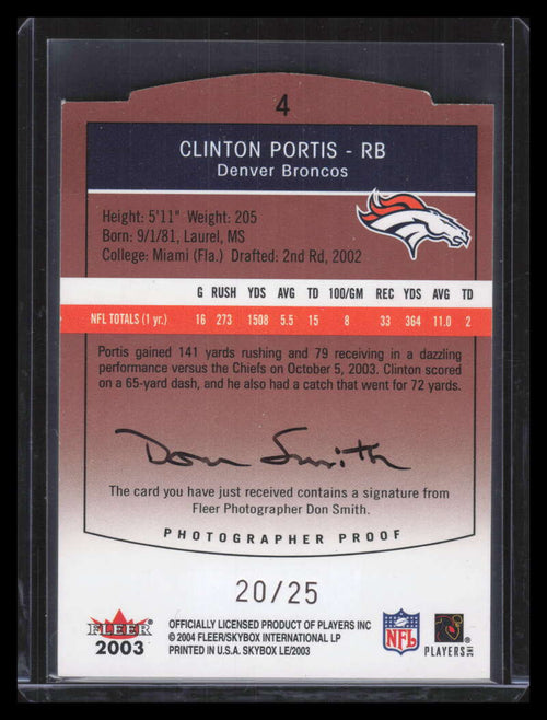 2003 SkyBox LE Photographer's Proofs 4 Clinton Portis 20/25
