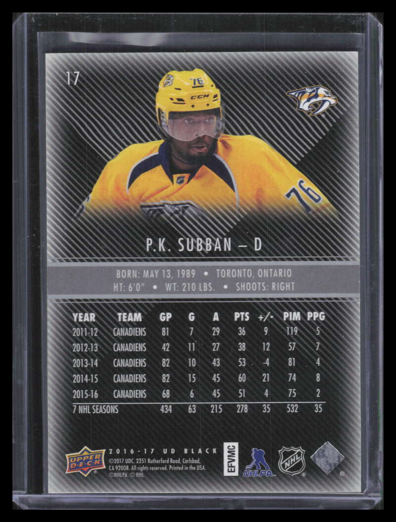 2016-17 UD Black Gold Spectrum 17 P. K. Subban 9/35