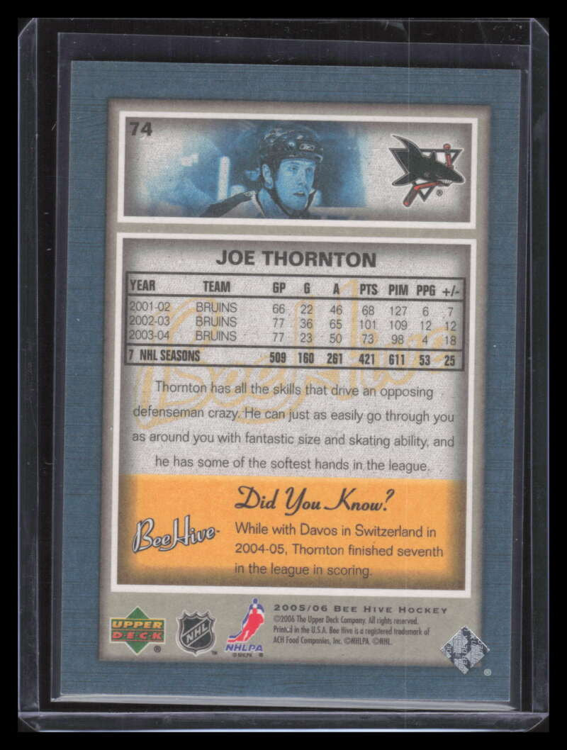 2005-06 Beehive Matte 74 Joe Thornton 64/100