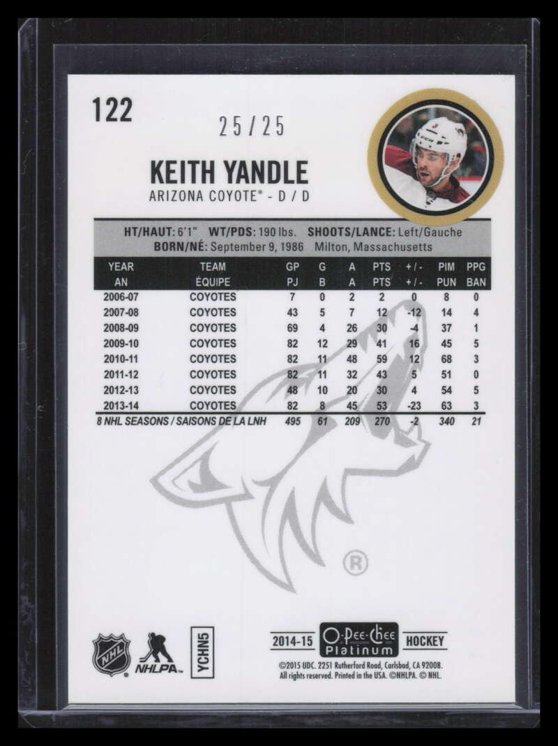 2014-15 O-Pee-Chee Platinum Black Ice Refractor 122 Keith Yandle 25/25