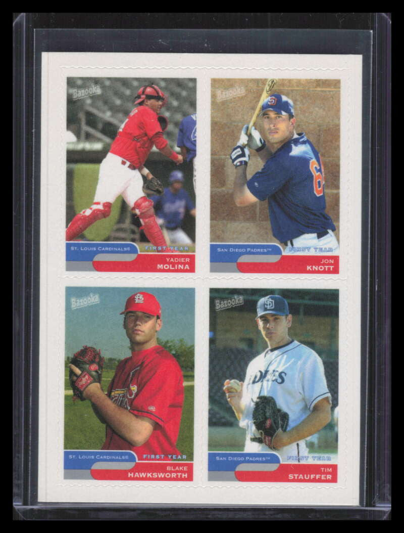 2004 Bazooka 4 on 1 Sticker 40 Stauffer Knott Hawksworth Yadier Molina RC 154541
