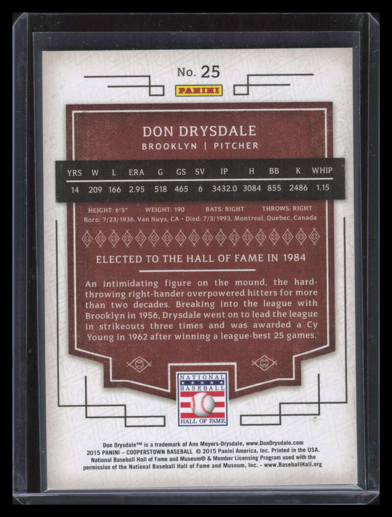 2015 Panini Cooperstown HOF Chronicles Green 25 Don Drysdale 3/10