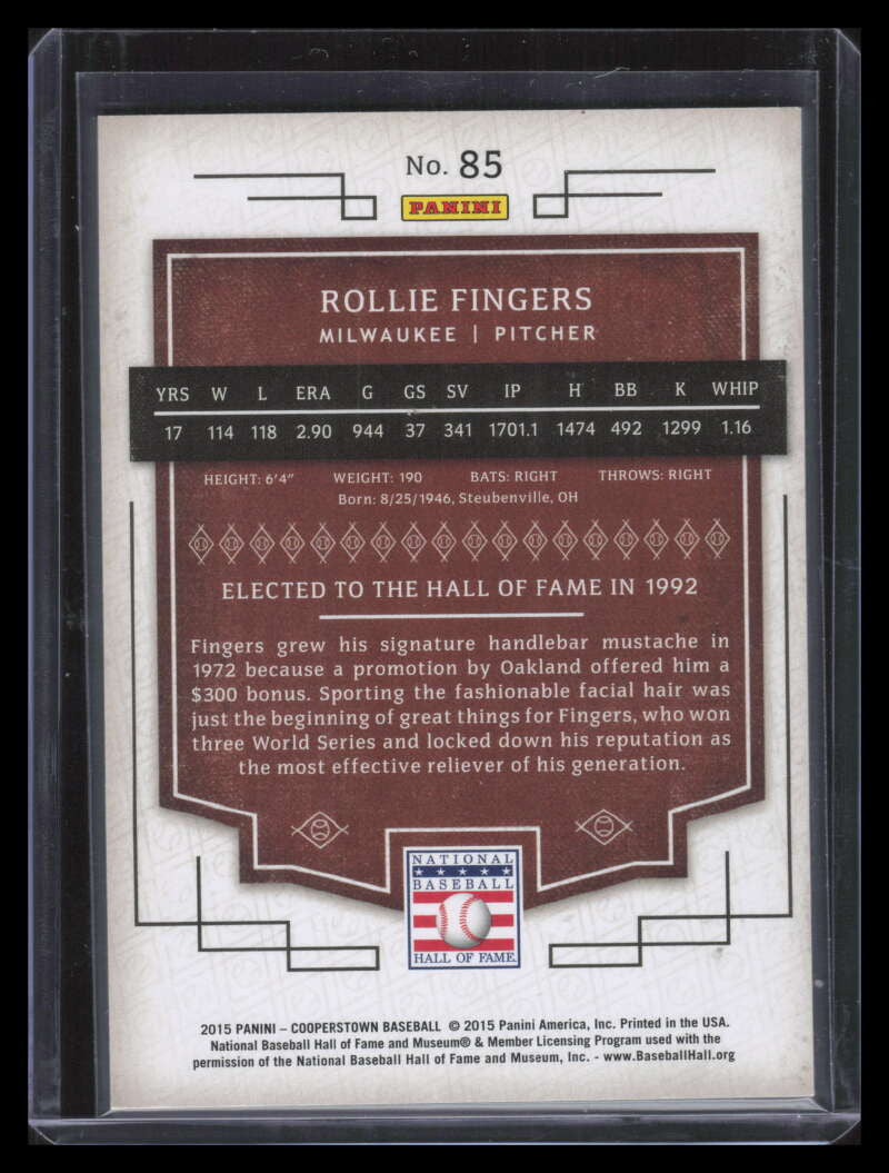 2015 Panini Cooperstown HOF Induction Green 85 Rollie Fingers 9/10