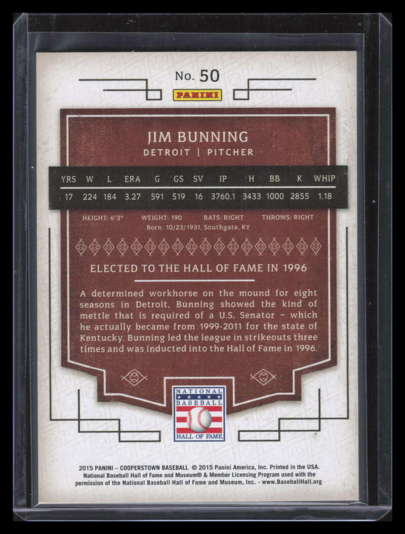 2015 Panini Cooperstown HOF Induction Green 50 Jim Bunning 6/10